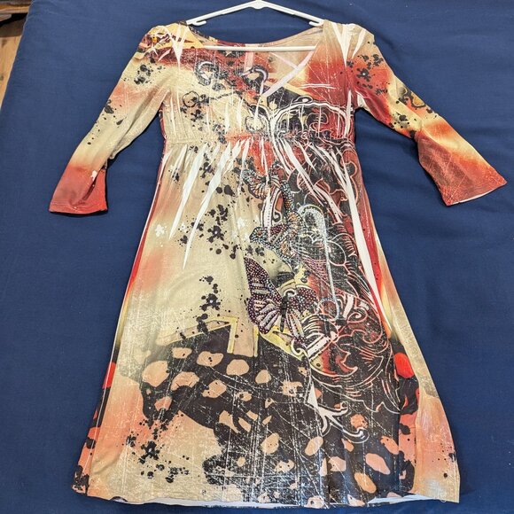 Small V-Neck 3/4 inch Sleeves Sparkling Dress - Picture 1 of 3